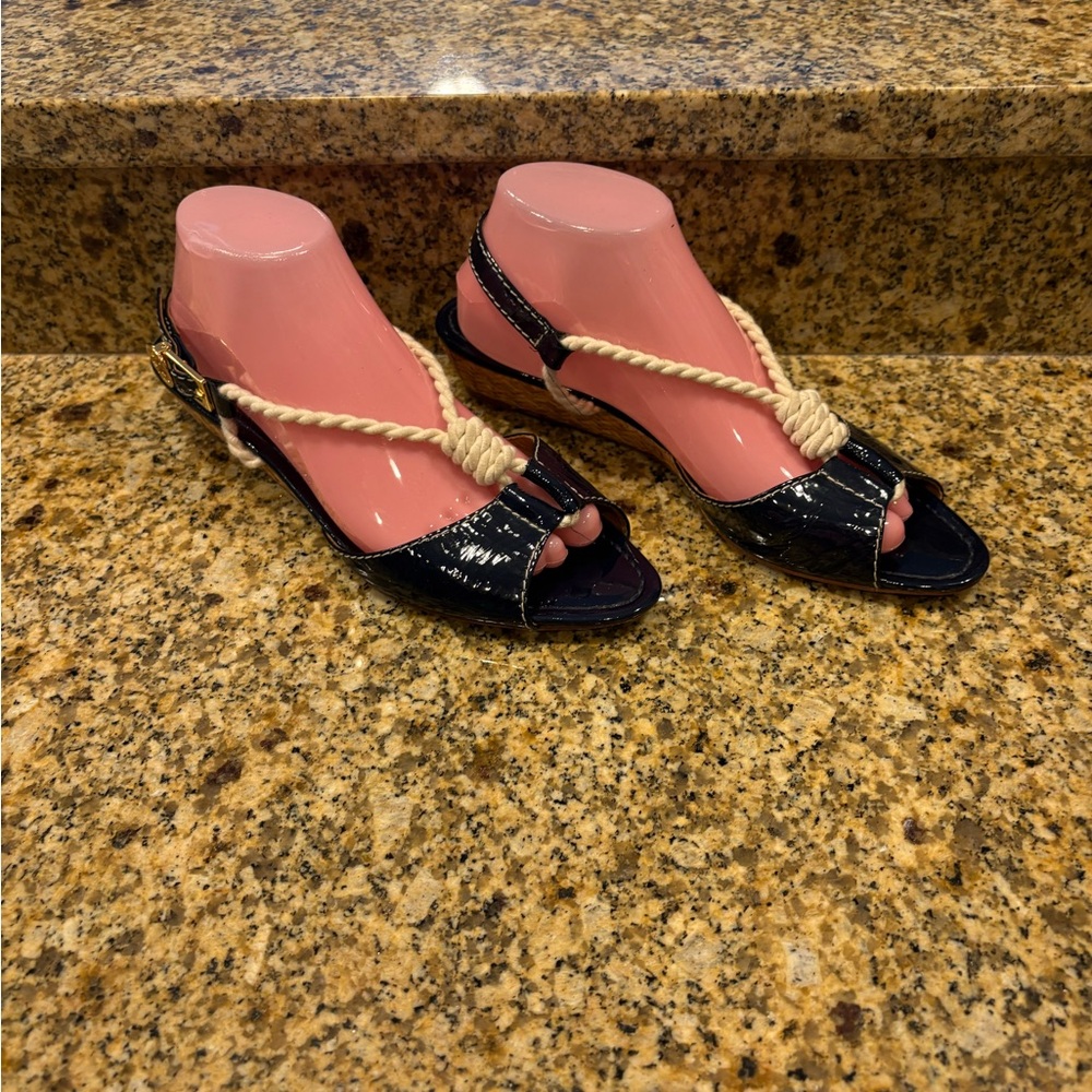 Navy Patent Rope-Trim Women’s Slingback Sandals